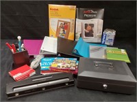 Office Supplies and Metal Money Box