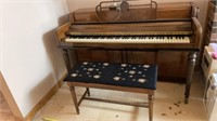 Wurlitzer Piano, piano bench and light
