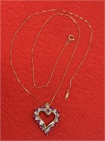19in. 10k. Gold/Ruby Heart Necklace 4.43 Grams