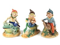 3 Porcelain Pixies Riding Bugs Frog Occupied Japan