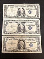 3 - 1957B $1 Silver Certificate Notes