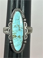 Sz.7 Sterling Silver & Turquoise Ring 5.69 Grams
