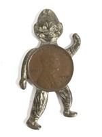 Vtg Billiken Charm w 1910 Penny Good Luck Figure