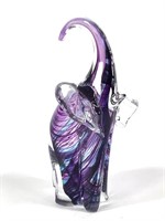 Art Glass Elephant Figurine Purple Swirls