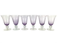Set of 6 Footed Glasses Purple & Clear Goblets