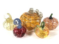 5 Hand Blown Glass Pumpkins Various Colors Sizes