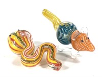 2 Swirled Glass Pipes Snake Mouse