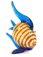 Art Glass Fish Sculpture Swirls w Blue Fins