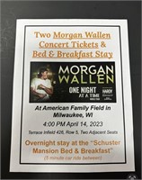 2 Morgan Wallen Concert Tickets & Bed & Breakfast