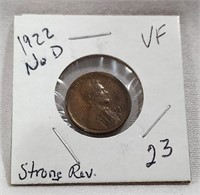 1922 No D Cent VF-Strong Reverse