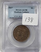 1837 Medium Letters Cent PCGS 58