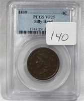 1839 Silly Head Cent PCGS VF 25
