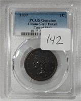 1839 Cent PCGS AU-Detail