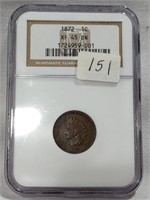 1872 Cent NGC XF 45 BN