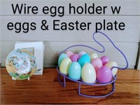 Easter Collector's Plate & Wire Egg Holder with Eg
