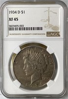 1934 D US Silver Peace Dollar NGC xf45