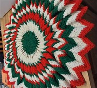 Large Handmade Red,White,Green Doily