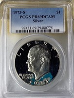 1973 S Silver Eisenhower dollar PCGS PR69DCAM