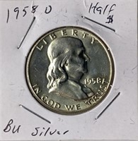1958d US Ben Franklin silver half dollar