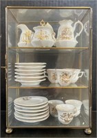 Miniature Porcelain Gold Lined Tea Set In Display