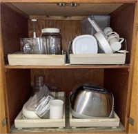 Cabinet Contents Including Toaster, Food