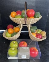Wicker Fruit Basket w/ Artificial Fruits 
Appr