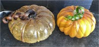 Blown Amber Crackle And Stipped Glass Pumpkins