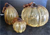 Blown Amber Crackle Glass Pumpkins
Appr 10x8 in