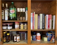 Contents of Cabinet Includimg Cookbooks, Food