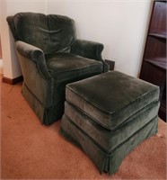 Ethan Allen Green Skirted Lounge Chair w/Ottoman
