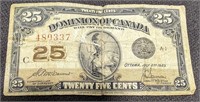 1923 Dominion of Canada 25-Cent Shinplaster Note
