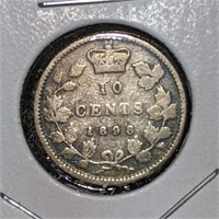 1898 Canadian Sterling SIlver 10-Cent Dime Coin
