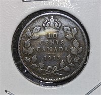 1913 Canadian Sterling Silver 10-Cent Dime Coin