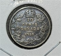 1910 Canadian Silver 10-Cent Dime Coin