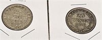 3 x 1917 Newfoundland Silver 25-Cent Coins
