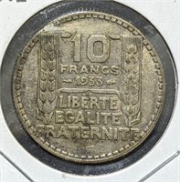 1933 France Silver 10 Francs Coin
