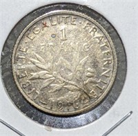 1916 France Silver 1 Franc Coin