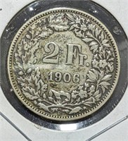 1906 Switzerland Silver 2 Francs Coin