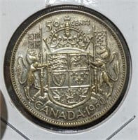 1950 Canada Silver 50-Cent Half Dollar Coin