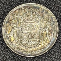 1940 Canada Silver 50-Cent Half Dollar Coin