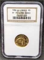 1986 W USA $5 Gold Coin - Liberty - NGC Graded PF7