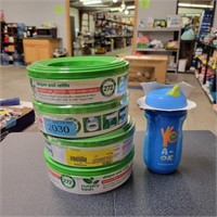Nursery fresh diaper pail refills, and kids cup