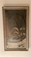 Antique Oil on Canvas Winter Scene Original