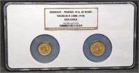 Prussia -- 1903 20 Mark & 1905 10 Mark Gold Coin S