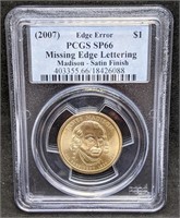 RARE 2007 USA $1 Coin - Madison Edge Error - PCGS