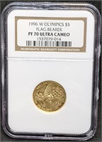 1996W USA $5 Gold Coin Olympic Flag Bearer PF70UC