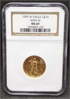 1999W USA $10 Gold Eagle -With W - NGC Graded MS69