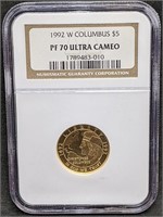 1992 W USA $5 Gold Coin - Columbus - PF70 UC