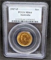 1917 P Australia Gold Sovereign Coin - PCGS Graded