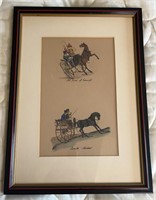 Horse & Buggy Etchings Print, Framed & Matted,